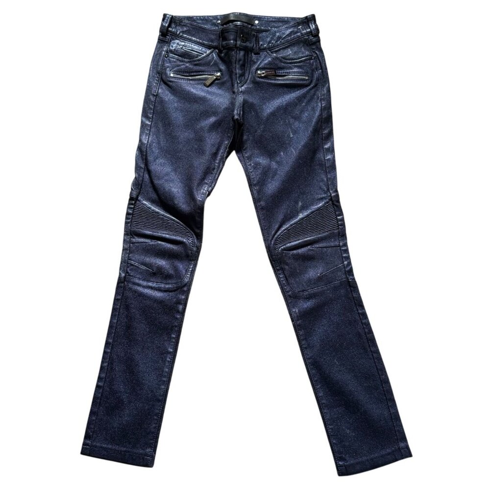 Barbara Bui Lambskin Leather Skinny Pants Stretch 36 Blue Biker Motorcycle